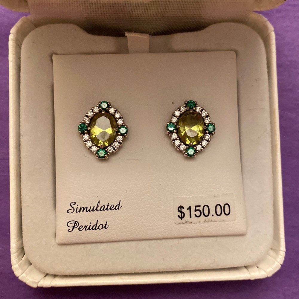 Simulated Peridot Earrings with Green Zirconia Accents